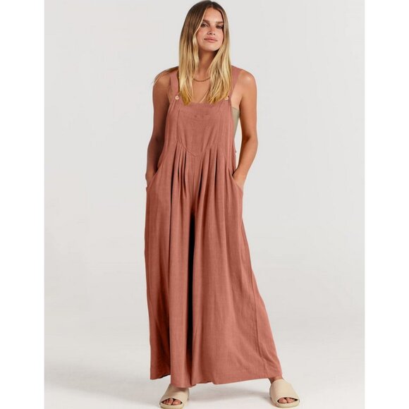 ANRABESS Overalls Jumpsuit Casual Loose Sleeveless Adjustable in Apricot - Picture 1 of 16